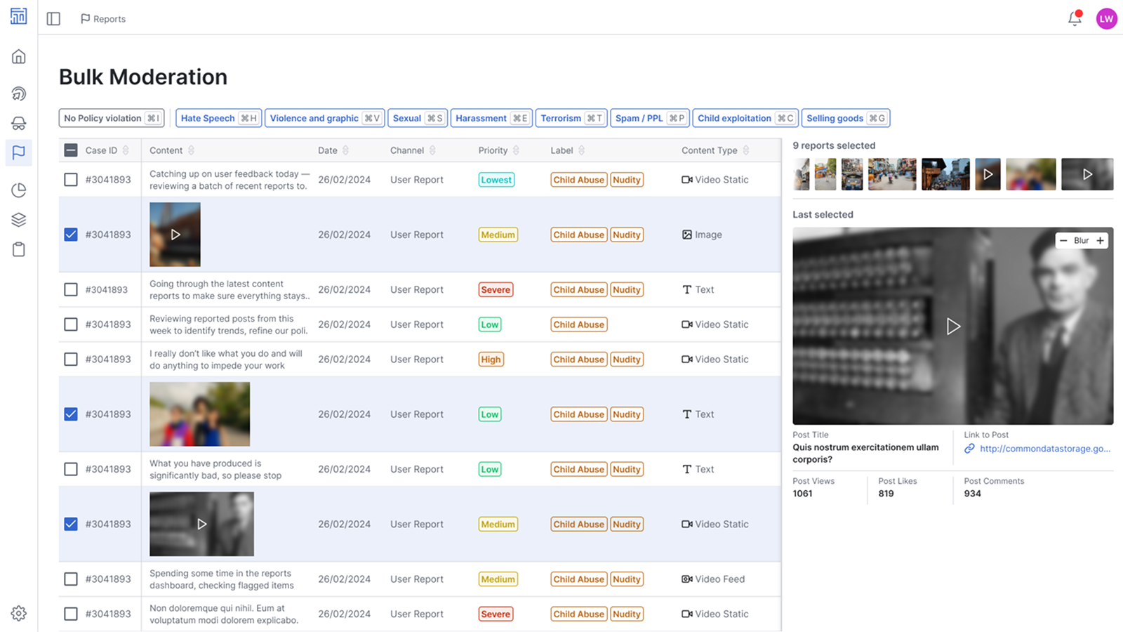 Reports list page